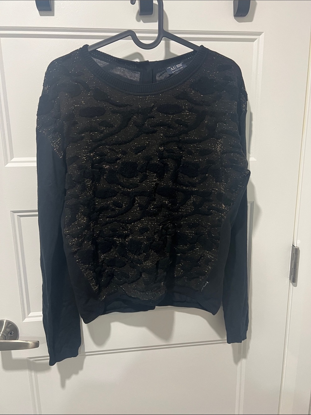 Armani Jeans Black Glitter-Textured Crewneck Sweatshirt